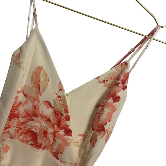 Lulu's Elegantly Inclined Cream and Coral Floral Print Wrap Maxi Dress MED NEW - Picture 3 of 8